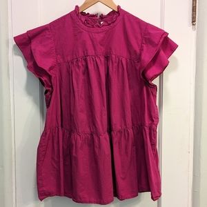 Anthropologie Maeve Magenta Pink Tiered Flowy Cotton Top 2X